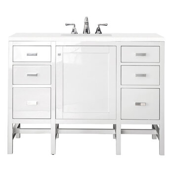 James Martin Furniture Addison 48'' Single Vanity Cabinet in Glossy White w/ 3cm (1-3/8'') Thick White Zeus Quartz Top