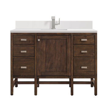 James Martin Furniture Addison 48'' Single Vanity, Mid-Century Acacia w/ Single Hole 3 cm (1-3/8'') Thick White Zeus Quartz Top, Backsplash, and Rectangle Undermount Sink Product View