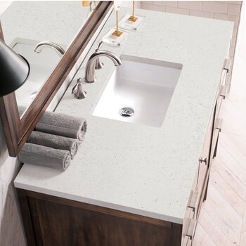 James Martin Furniture Addison 48'' Single Vanity, Mid-Century Acacia w/ 3 cm (1-3/8'') Thick Lime Delight Quartz Top and Rectangle Undermount Sink Overhead Top View
