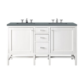 James Martin Furniture Addison 60'' Double Vanity Cabinet in Glossy White with 3cm (1-3/8'' ) Thick Cala Blue Top and Rectangle Undermount Sinks