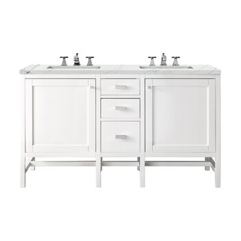 James Martin Furniture Addison 60'' Double Vanity Cabinet in Glossy White with 3cm (1-3/8'' ) Thick Ethereal Noctis Top and Rectangle Undermount Sinks