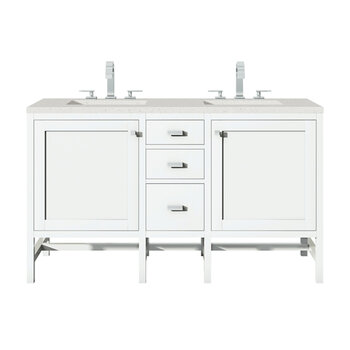 James Martin Furniture Addison 60'' Double Vanity, Glossy White w/ 3 cm (1-3/8'') Thick Lime Delight Quartz Top and 2x Rectangle Undermount Sinks Product View