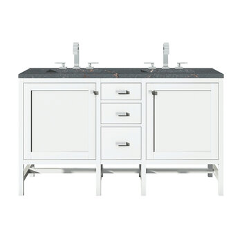 James Martin Furniture Addison 60'' Double Vanity, Glossy White w/ 3 cm (1-3/8'') Thick Parisien Bleu Quartz Top and 2x Rectangle Undermount Sinks Product View