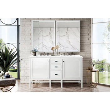 James Martin Furniture Addison 60'' Glossy White w/ White Zeus Top Front View