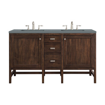James Martin Furniture Addison 60'' Double Vanity Cabinet in Mid Century Acacia with 3cm (1-3/8'' ) Thick Cala Blue Quartz Top and Rectangle Sinks
