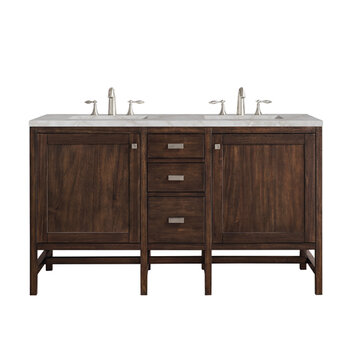 James Martin Furniture Addison 60'' Double Vanity, Mid-Century Acacia w/ 3 cm (1-3/8'') Thick Victorian Silver Quartz Top and 2x Rectangle Undermount Sinks Product View
