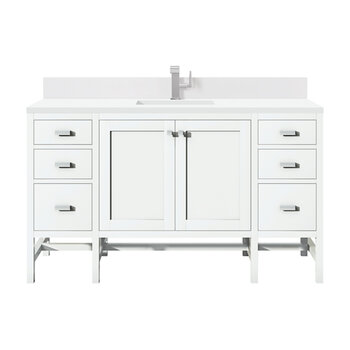 James Martin Furniture Addison 60'' Single Vanity, Glossy White w/ Single Hole 3 cm (1-3/8'') Thick White Zeus Quartz Top, Backsplash, and Rectangle Undermount Sink Product View