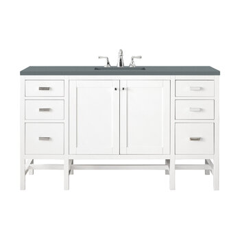 James Martin Furniture Addison 60'' Single Vanity Cabinet in Glossy White with 3cm (1-3/8'' ) Thick Cala Blue Top and Rectangle Undermount Sink
