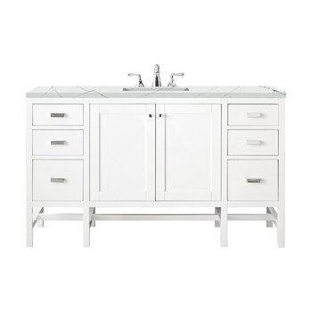 James Martin Furniture Addison 60'' Single Vanity Cabinet in Glossy White with 3cm (1-3/8'' ) Thick Ethereal Noctis Top and Rectangle Undermount Sink