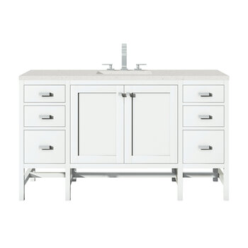 James Martin Furniture Addison 60'' Single Vanity, Glossy White w/ 3 cm (1-3/8'') Thick Lime Delight Quartz Top and Rectangle Undermount Sink Product View
