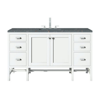 James Martin Furniture Addison 60'' Single Vanity, Glossy White w/ 3 cm (1-3/8'') Thick Parisien Bleu Quartz Top and Rectangle Undermount Sink Product View