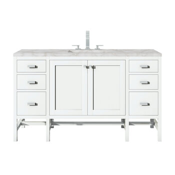 James Martin Furniture Addison 60'' Single Vanity, Glossy White w/ 3 cm (1-3/8'') Thick Victorian Silver Quartz Top and Rectangle Undermount Sink Product View