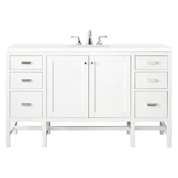 James Martin Furniture Addison 60'' Single Vanity Cabinet, Glossy White w/ 3cm (1-3/8'') Thick White Zeus Quartz Top