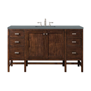 James Martin Furniture Addison 60'' Single Vanity Cabinet in Mid Century Acacia with 3cm (1-3/8'' ) Thick Cala Blue Quartz Top and Rectangle Sink