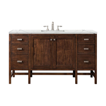 James Martin Furniture Addison 60'' Single Vanity Cabinet in Mid Century Acacia with 3cm (1-3/8'' ) Thick Ethereal Noctis Quartz Top and Rectangle Sink