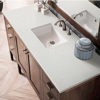 James Martin Furniture Addison 60'' Single Vanity, Mid-Century Acacia w/ 3 cm (1-3/8'') Thick Lime Delight Quartz Top and Rectangle Undermount Sink Overhead Top View