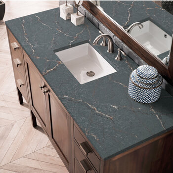 James Martin Furniture Addison 60'' Single Vanity, Mid-Century Acacia w/ 3 cm (1-3/8'') Thick Parisien Bleu Quartz Top and Rectangle Undermount Sink Overhead Top View