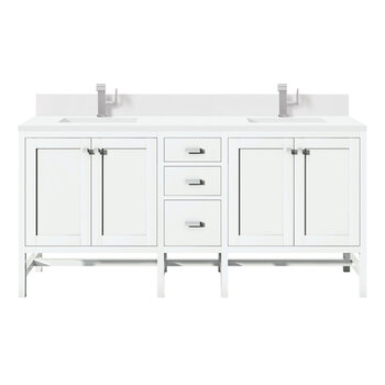 James Martin Furniture Addison 72'' Double Vanity, Glossy White w/ Single Hole 3 cm (1-3/8'') Thick White Zeus Quartz Top, Backsplash, and 2x Rectangle Undermount Sinks Product View