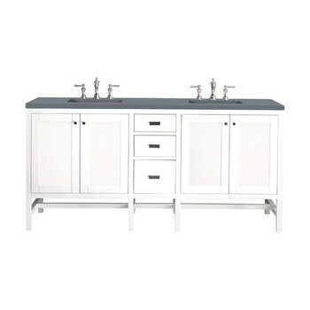 James Martin Furniture Addison 72''  Double Vanity Cabinet in Glossy White with 3cm (1-3/8'' ) Thick Cala Blue Top and Rectangle Undermount Sinks