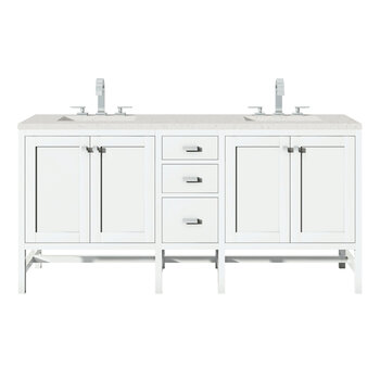James Martin Furniture Addison 72'' Double Vanity, Glossy White w/ 3 cm (1-3/8'') Thick Lime Delight Quartz Top and 2x Rectangle Undermount Sinks Product View