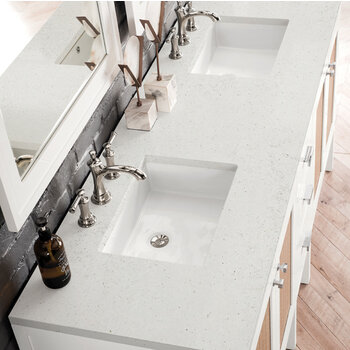 James Martin Furniture Addison 72'' Double Vanity, Glossy White w/ 3 cm (1-3/8'') Thick Lime Delight Quartz Top and 2x Rectangle Undermount Sinks Overhead Top View