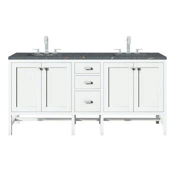 James Martin Furniture Addison 72'' Double Vanity, Glossy White w/ 3 cm (1-3/8'') Thick Parisien Bleu Quartz Top and 2x Rectangle Undermount Sinks Product View