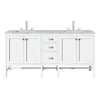 James Martin Furniture Addison 72'' Double Vanity, Glossy White w/ 3 cm (1-3/8'') Thick Victorian Silver Quartz Top and 2x Rectangle Undermount Sinks Product View