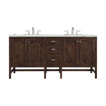 James Martin Furniture Addison 72''  Double Vanity Cabinet in Mid Century Acacia with 3cm (1-3/8'' ) Thick Ethereal Noctis Quartz Top and Rectangle Sinks