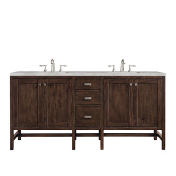 James Martin Furniture Addison 72'' Double Vanity, Mid-Century Acacia w/ 3 cm (1-3/8'') Thick Victorian Silver Quartz Top and 2x Rectangle Undermount Sinks Product View