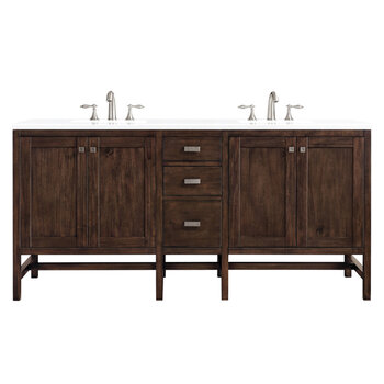 James Martin Furniture Addison 72'' Double Vanity Cabinet in Mid Century Acacia w/ 3cm (1-3/8'') Thick White Zeus Quartz Top