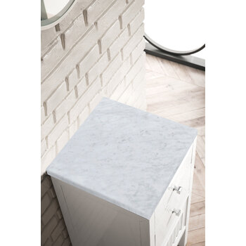 James Martin Furniture Athens 15'' Cabinet with 2 Drawers and Right Opening Door in Glossy White with 3cm (1-3/8'') Thick Carrara Marble Top