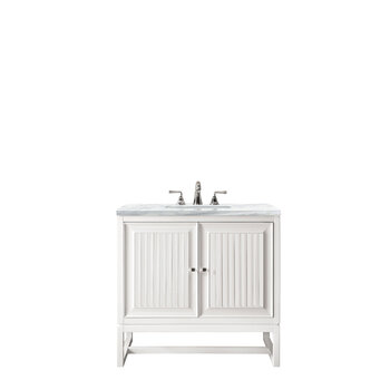 James Martin Furniture Athens 30'' W Single Vanity Cabinet, Glossy White, w/ 3cm (1-3/8'') Thick Arctic Fall Solid Surface Countertop