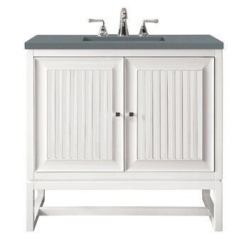 James Martin Furniture Athens 30'' Single Vanity Cabinet in Glossy White with 3cm (1-3/8'') Thick Cala Blue Top and Rectangle Undermount Sink