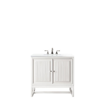 James Martin Furniture Athens 30'' W Single Vanity Cabinet, Glossy White, w/ 3cm (1-3/8'') Thick Classic White Quartz Top