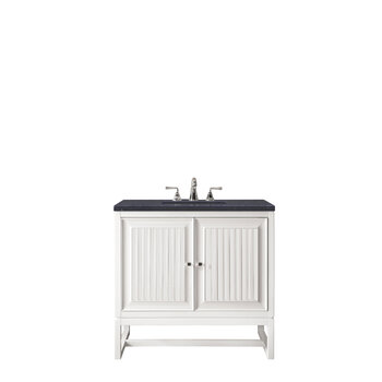 James Martin Furniture Athens 30'' W Single Vanity Cabinet, Glossy White, w/ 3cm (1-3/8'') Thick Charcoal Soapstone Quartz Top