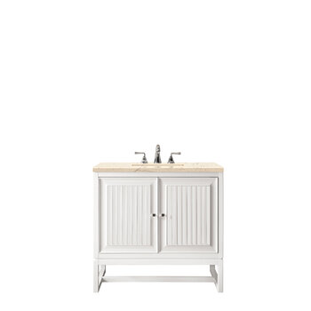 James Martin Furniture Athens 30'' W Single Vanity Cabinet, Glossy White, w/ 3cm (1-3/8'') Thick Eternal Marfil Top