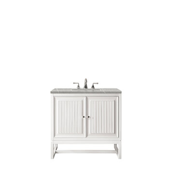 James Martin Furniture Athens 30'' W Single Vanity Cabinet, Glossy White, w/ 3cm (1-3/8'') Thick Eternal Serena Top