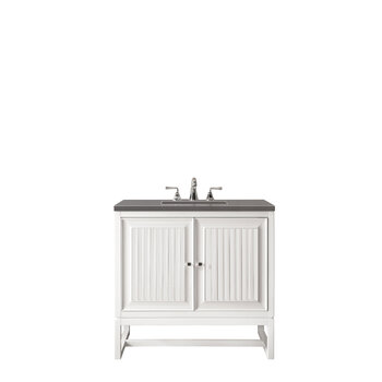 James Martin Furniture Athens 30'' W Single Vanity Cabinet, Glossy White, w/ 3cm (1-3/8'') Thick Grey Expo Quartz Top