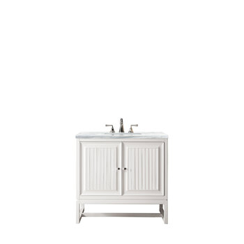 James Martin Furniture Athens 36'' W Single Vanity Cabinet, Glossy White, w/ 3cm (1-3/8'') Thick Arctic Fall Solid Surface Countertop