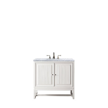 James Martin Furniture Athens 36'' W Single Vanity Cabinet, Glossy White, w/ 3cm (1-3/8'') Thick Carrara White Top