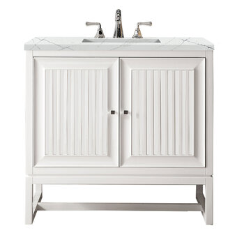 James Martin Furniture Athens 36'' Single Vanity Cabinet in Glossy White with 3cm (1-3/8'') Thick Eternal Noctis Top and Rectangle Undermount Sink