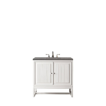 James Martin Furniture Athens 36'' W Single Vanity Cabinet, Glossy White, w/ 3cm (1-3/8'') Thick Grey Expo Quartz Top