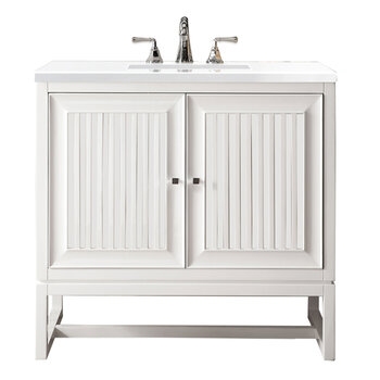 James Martin Furniture Athens 36'' Single Vanity Cabinet in Glossy White w/ 3cm (1-3/8'') Thick White Zeus Quartz Top