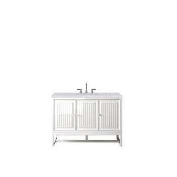 James Martin Furniture Athens 48'' W Single Vanity Cabinet, Glossy White, w/ 3cm (1-3/8'') Thick Carrara White Top