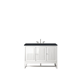 James Martin Furniture Athens 48'' W Single Vanity Cabinet, Glossy White, w/ 3cm (1-3/8'') Thick Charcoal Soapstone Quartz Top