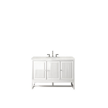 James Martin Furniture Athens 48'' W Single Vanity Cabinet, Glossy White, w/ 3cm (1-3/8'') Thick Eternal Jasmine Pearl Quartz Top