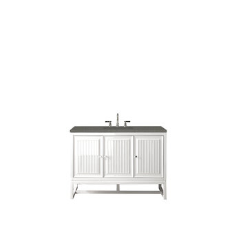 James Martin Furniture Athens 48'' W Single Vanity Cabinet, Glossy White, w/ 3cm (1-3/8'') Thick Grey Expo Quartz Top