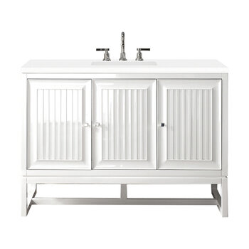 James Martin Furniture Athens 48'' Single Vanity Cabinet in Glossy White w/ 3cm (1-3/8'') Thick White Zeus Quartz Top