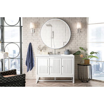 James Martin Furniture Athens 48'' Glossy White w/ White Zeus Top Front View