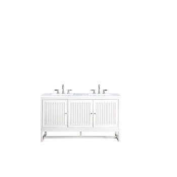 James Martin Furniture Athens 60'' W Double Vanity Cabinet, Glossy White, w/ 3cm (1-3/8'') Thick Carrara White Top